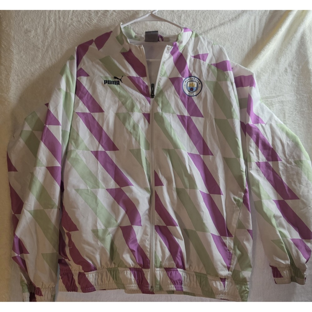 PUMA Manchester City FC Windbreaker Jacket Men XXL Pink Green Full Zip Soccer